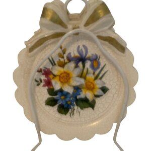 6 Piece BON JOUR Coasters Crackel  Floral Design Stand Holder 6 Piece KOREN VTG